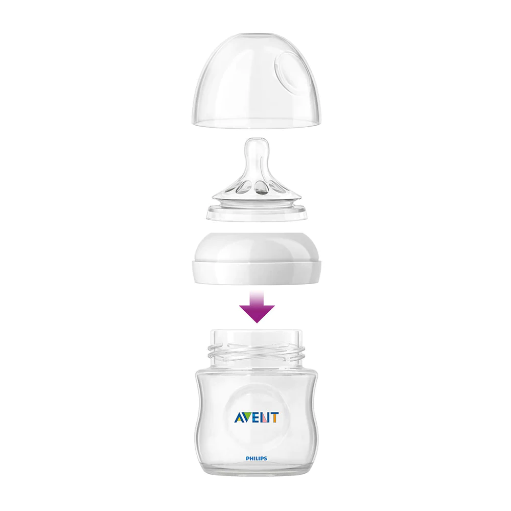 Biberón Natural de cristal Avent Natural muestra por partes