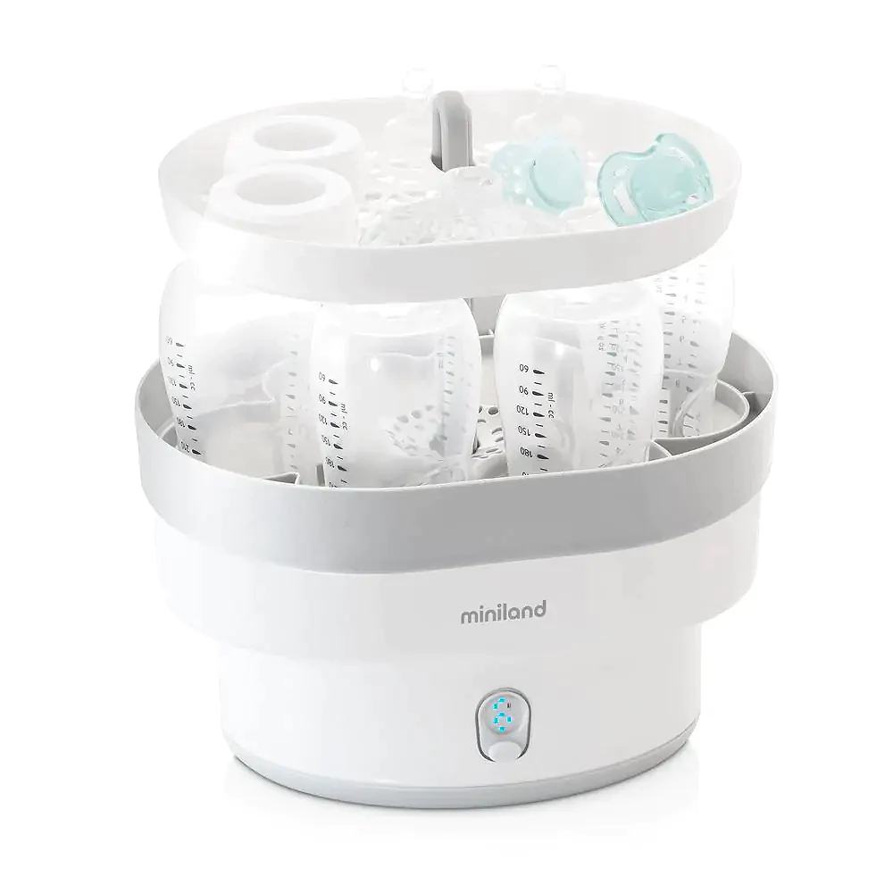 Esterilizador steamy marca Miniland con 6 biberones