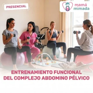 Grupo de mamás en posparto haciendo entrenamiento funcional del complejo abdominopélvico con fisioterapeuta en Marec Salud, con sus bebés al lado